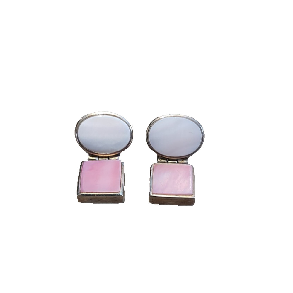 Sterling Silver & Gemstone Dangle Pierced Earrings Signed‎ PB925